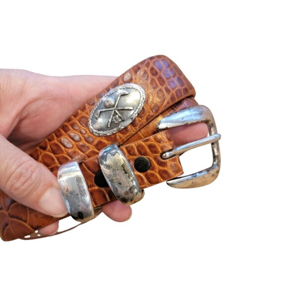 Accessories - Golf Women's Designer Conchos Belt Size 34 Genuine Italian Calfskin Tan